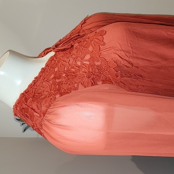 Torrid - Super Soft Chiffon Sleeve Lace Inset Tie Detail Top in Baked Apple - Picture 6 of 13